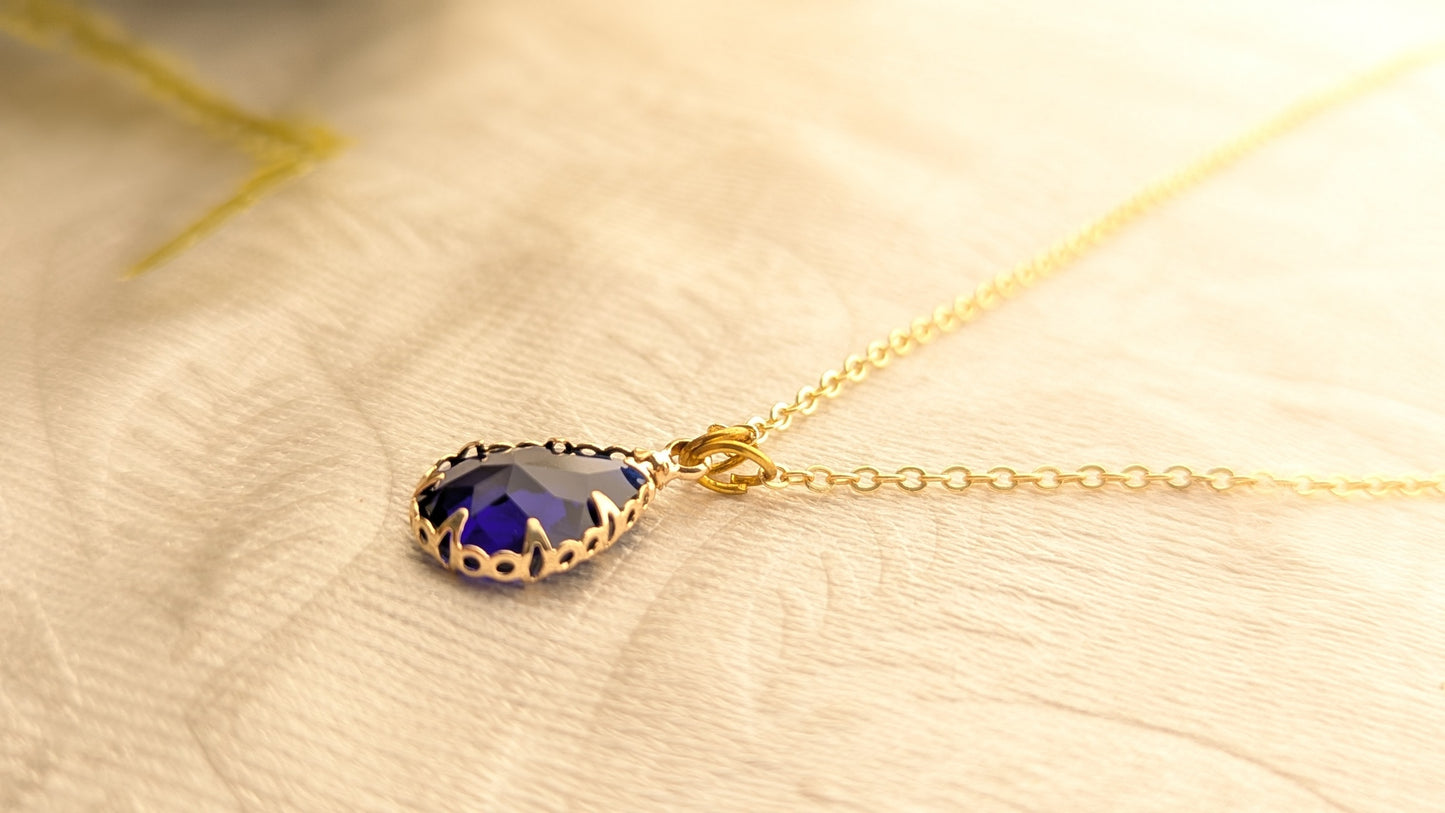 Gold Plated Blue Stone Pendant Chain Necklace